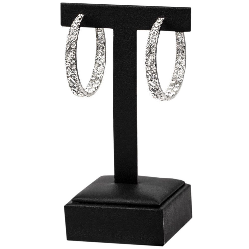 NWT Boutique Silver Diamond Rhinestone Hoop Earrings - Fashion Jewelry - Picture 3 of 4
